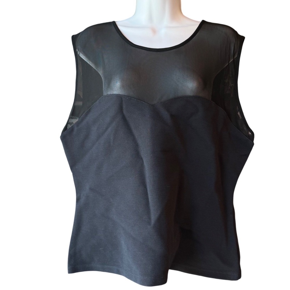 Anthropologie Sheer Mesh Yoke Knit Top Blouse Black Womens Size X-Large
